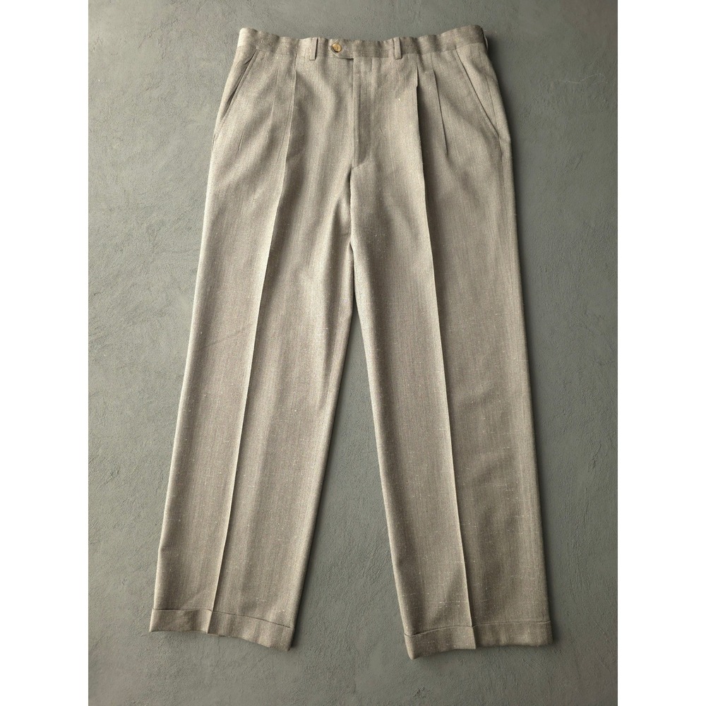 Vintage 90s Mr Sid Taupe Pleated Silk Wool Trousers 38 EU Made in Italy